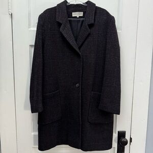 Tailored Wool Overcoat Kristen Blake Women’s Size 12 Dark Plaid